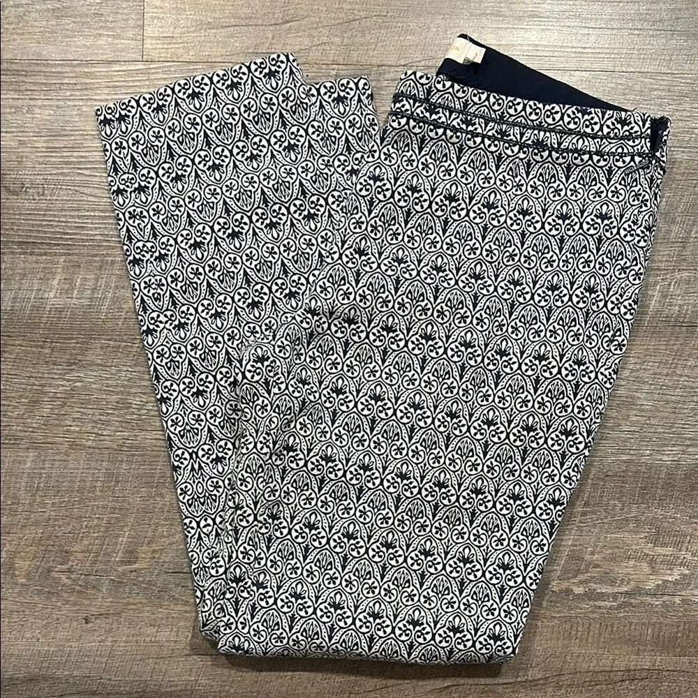 Tory Burch Navy Blue/ White Patterned Heidi Jacquard trouser Pants Size 4